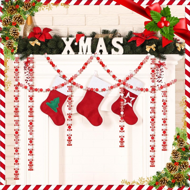 Misdary 200 Pcs Christmas Peppermint Candy Beads Red and White