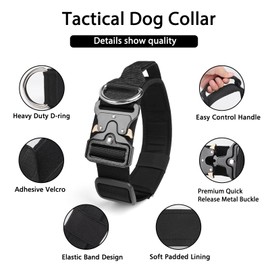 Ledeak Tactical Dog Collar, Padded Adjustable Polypropylene Soft Dog Collars, Heavy Duty Breathable Strong Training Dog Collar with Handle and Heavy Duty Metal Buckle (Black, L)