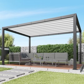 Coarbor 11'x17' Sun Shade Sail Straight Edge Rectangle Shade Cloth with Grommets Canopy Cover for Pergola Patio Deck Gazebo- Gray White Strip