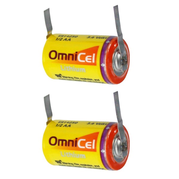 2x OmniCel ER14250 3.6V 1/2AA Lithium High Energy Battery w/Tabs For Patient Monitoring, Oxygen Concentrators, RFID Tracking, Asset Tracking, Theft Prevention, Locator Beacons, Data Collection