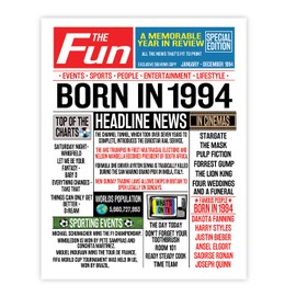 Stuff4 31st Birthday Poster Unframed - Born In 1994 Newspaper - Happy 31st Birthday Gifts for Men Women Vintage Retro Back In 1994, 8x10 Inch Thirty-One Thirty-First Bday Party Decor Decoration