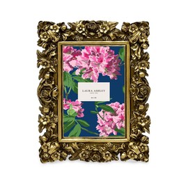 Laura Ashley 4x6 Gold Floral Textured Hand-Crafted Resin Picture Frame with Easel, for Tabletop & Wall Display, Decorative Floral Design Home Décor, Photo Gallery, Art & More (4x6, Gold)