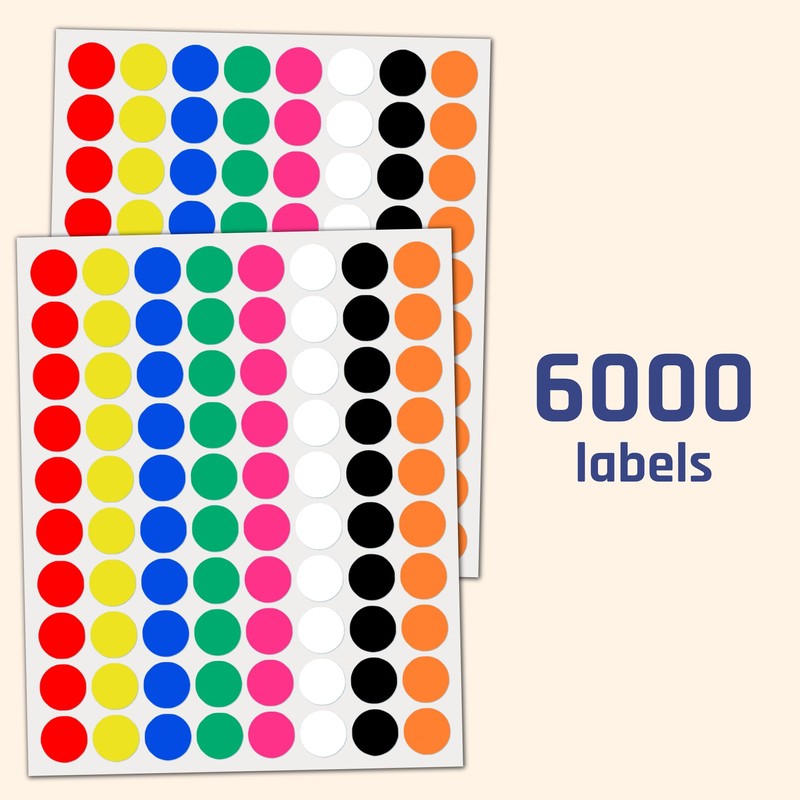 TownStix 6000 pieces, 20 mm colourful round dot stickers, 8