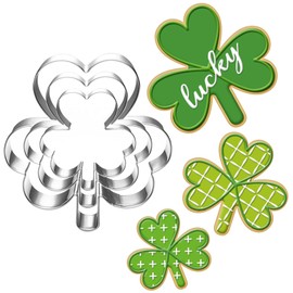 LUBTOSMN Shamrock Cookie Cutter Set-Size 3.5" 2.8" 2"-3 Piece-Cookie Cutters for St. Patrick's Day Party Decorations