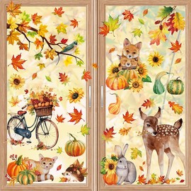 Mirabuy 9 Sheet Fall Thanksgiving Window Clings Autumn Animals Window Stickers for Home Supplies, Yellow