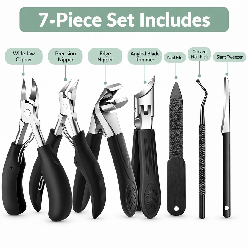 7-Piece Stainless Steel Nail Care Set for Manicure & Pedicure
