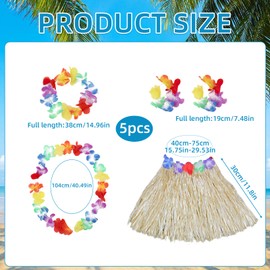 5 Pcs Hawaiian Fancy Dress, 30cm Hawaiian Grass Skirt, Hawaii Leis, Hawaii Garlands Bracelet Necklace for Kids Fancy Dress Supplies Summer Beach Tropical Party Decorations