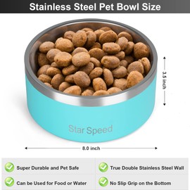 StarSpeed Stainless Steel Dog Bowl. Dog Water Bowls for Large Dogs with Rubber Bottom, Drop Resistant and Durable, Keeps Cold, Holds 8 Cups of Water, Fits Different Size Dog Bowls. (64oz, light green)