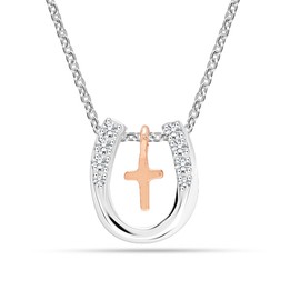 LeCalla Sterling Silver Lucky Embrace Cross Horseshoe Pendant Necklace Jewelry Gifts for Women Teen