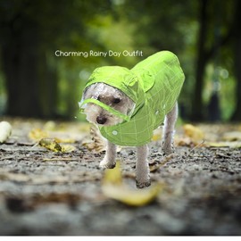 Dog Raincoat for Small Dogs – Waterproof Hooded Poncho with Adjustable Snap Buttons, Lightweight Puppy Rain Jacket with Transparent Visor, Cute Bright Green White Checkered Design, Size S