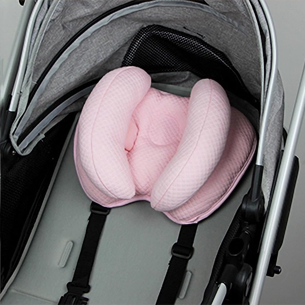 Qchomee Baby Travel Pillow Neck Brace Car Seat Pushchair Pram Stroller 2 in 1 Adjustable Baby Infant Neck Head Support Pillow Washable Car Seat Insert Cushion Toddler Baby 3 to 24 Months Pink 29x22cm