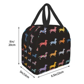 HYEPNED Dachshund Dog Insulated Lunch Bag for Women, Reusable Lunch Box with Front Pocket Leakproof Cooler Tote Bag for Office Picnic Travel