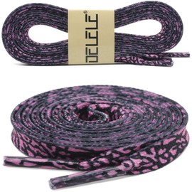DELELE Leopard Print Flat Shoelaces: Black Pink Sneakers Shoe Laces 63 inch 2 Pair