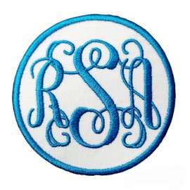 Monogram Vine Font Circle Patch Iron-on or Sew-on Applique Embroidered Patch for Uniforms, Backpacks, Christmas Stockings, Luggage - 002