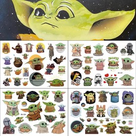 Baby Yo_da Temporary Tattoos Sticker 12 Pcs（About 150 tattoos）Baby Yo_da Tattoo Sets baby shower Fake Tattoo Stickers for Kids Star War Theme Birthday Party Decorations Children Favor Party Supplies.（Cute Alien）