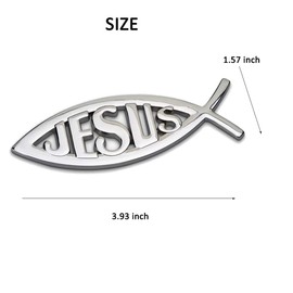 HUAPX 1Pack Silver Jesus Fish Emblem Aluminum Alloy Badges Decals for Lord Christian Auto Sticker(Silver)
