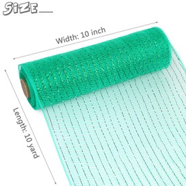 MIKIMIQI 2 Pack Deco Mesh 10 Inch x 30 Feet Deco Mesh Ribbon with Metallic Foil Deco Mesh Wreath Supplies Ribbon Mesh Roll for Spring Wreaths, Craft, Party Decoration (Green)