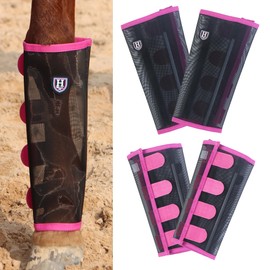 Harrison Howard Loose-Fitting Horse Fly Leggings Breathable, Tear-Resistant Fine Mesh Leg Guards Stay-on Comfortable Fly Boots (Set of 4) Light Pink Pony