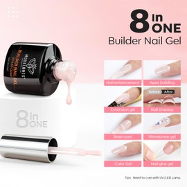 MODELONES Builder Gel for Gel Nails, 8 in One Builder Gel, Nail Strengthener UV Gel for Strengthener Extension Gel Base Nail Extension, Nail Repair Base Coat Nail Art Manicure Nude Pink 2 Pieces