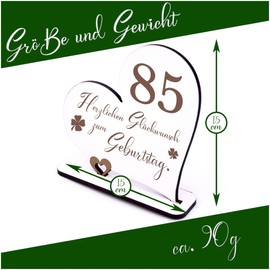 DEKOLANDO 85 Years Decorative Heart Stand 15 cm x 15 cm - Birthday 85s Table Decoration to Give as a Gift