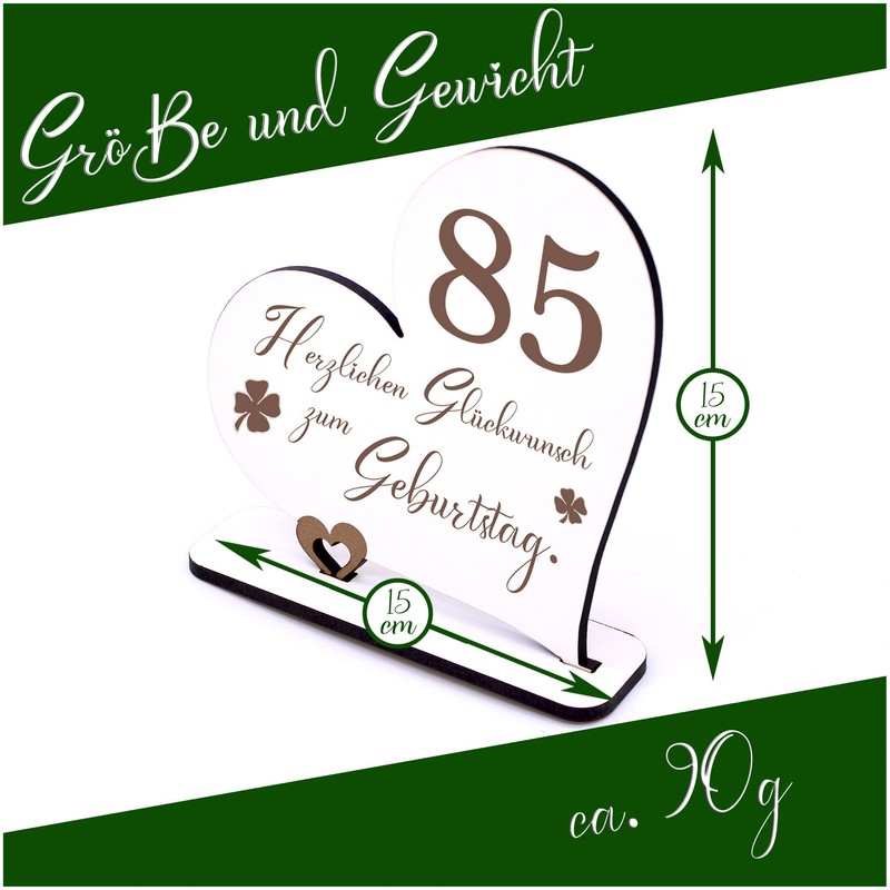 DEKOLANDO 85 Years Decorative Heart Stand 15 cm x 15