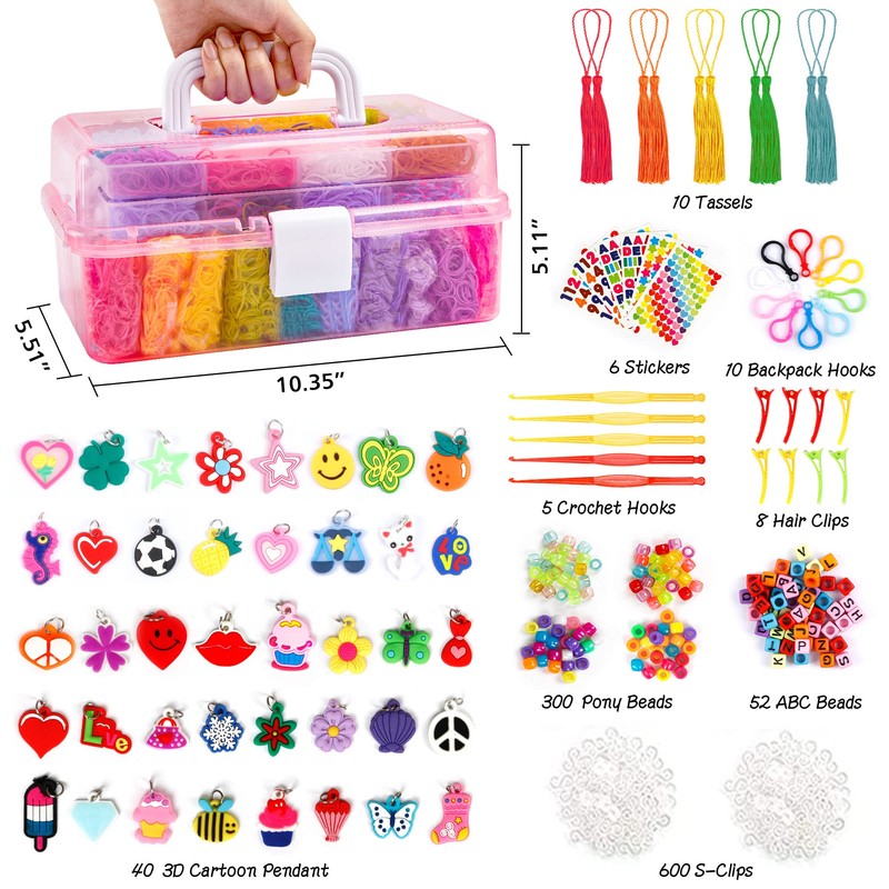 Inscraft 17500+ Rubber Loom Bands with 3 Layer Pink Container,