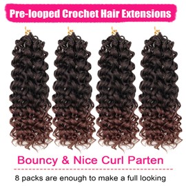 Gogo Curl Crochet Hair Pre Looped Ocean Wave Crochet Hair for Balck Women Long Curly Synthetic Hair Extensions 8 Packs Ombre Water Wave Braiding Hair 18 Inch 1B/30