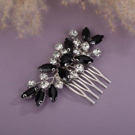 Teyglen Black Rhinestone Bridal Side Comb Crystal Bride Wedding Hair Comb Sparkly Hair Accessories Black Rhinestone Headpiece for Women Hair Piece (Black)