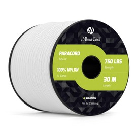 Abma Cord Paracord 750 lb 4 mm 30 m 100% Nylon Rope 11 Core Type IV Cord for Crafts, Camping, Survival, Outdoor - Max. 340 kg - White