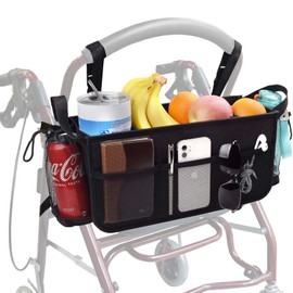 Upgrade SKLK-SEL Walker Basket Walker Bag with Cup Holder, Foldable Walker Storage Bag Rollator Accessories Bag with Big Capacity for Seniors Walker and Rollator Walker. Suitable for Most Walkers