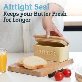 PriorityChef Extra Large Butter Dish with Lid for Countertop, Ceramic Butter Container With Airtight Cover, Butter Keeper for Counter or Fridge, Butter Holder Storage, Khaki
