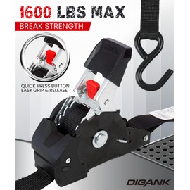 1" x 6' Retractable Ratchet Straps, 1600 lbs Break Strength, Heavy Duty 4 Pack, Self Retracting Tie Downs with S Hooks, DOT Approved for Durable Strapping for Trailers, Trucks, Boats, and Cargo