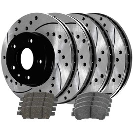 AutoShack Front and Rear Drilled and Slotted Brake Kit Rotors Black and Ceramic Pads Set of 4 Replacement for 2008-2010 2011 2012 2013 Nissan Rogue 2014-2015 Rogue Select 2.5L AWD FWD BRAKEPKG875