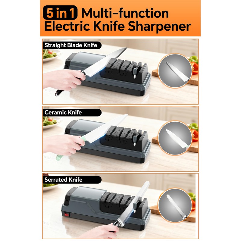 5 in 1 Electric Knife Sharpener Multifunction, Professional Knife Sharpener
