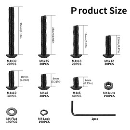 760 Pcs M4 Bolts and Nuts Set, Nuts and Bolts Set, Black Hex Socket Button Head Cap Screws with Washers, Assorted Pan Head Screws (M4)