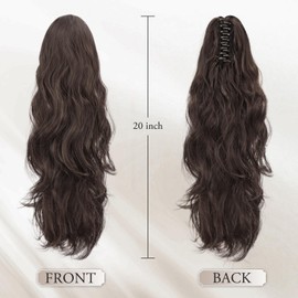 BARSDAR Claw Clip Ponytail Extension, Brown Long Wavy Clip in Ponytail Hair Extensions Curly Synthetic Hairpiece for Women Girls Daily Use Party (20'', Chestnut Brown)