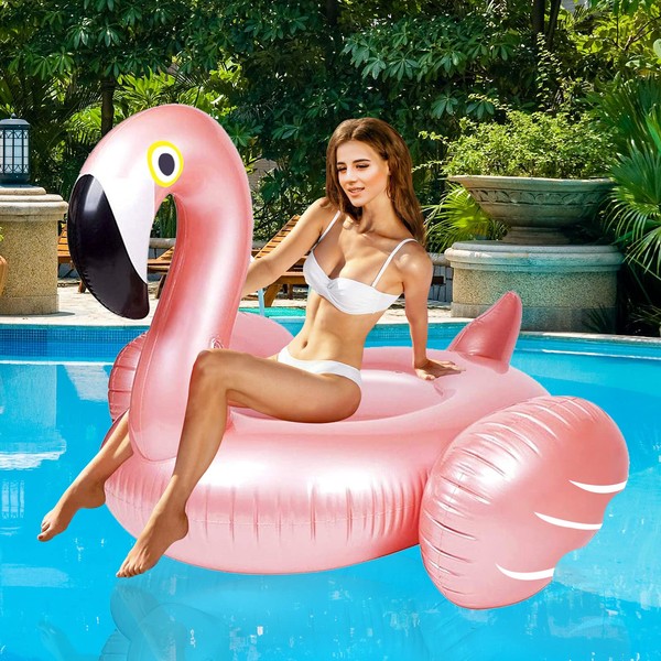 Kakashi Giant Inflatable Flamingo Ride On Pool Float, Blow Up Pool Floatie with Fast Valves Swimming Floating Raft, Lounge, Summer Party Decorations Toys for Kids Adults, Large