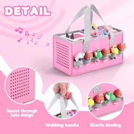 Portable Carrying Case Compatible with Toniebox Starter Set and Tonies Figurines,Travel Felt Cloth Musical Toy Folding Bag for Toniebox Accessories (Pink)