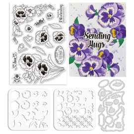ORIGACH Realistic Spring Pansy Stamp and Punching and Layering Colouring Stencil Bundle for Card Making Photo Album Craft Accessories