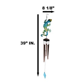 Ebros Gift Green Yellow Blue Camouflage Gecko Lizard Whimsical Copper Metal Wind Chime 40" Long Resonant Noisemaker Outdoor Patio Garden Hanging Mobile Cottage Cozy Nook Decor Accessory