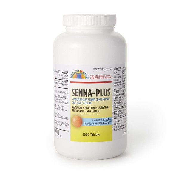 Senna Plus Stool Softener Tablet 1,000 per Bottle 50 mg - 8.6 mg Strength Docusate Sodium/Sennosides, 455-01-GCP - 1 Bottle