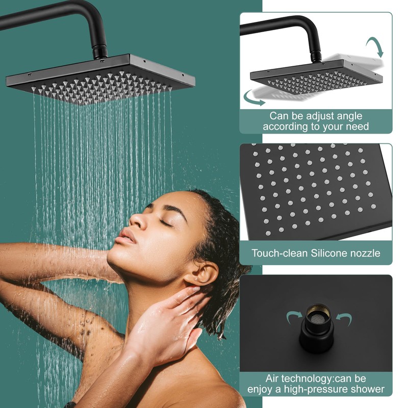 Heyalan Matte Black Exposed Shower System 2 Functional Bathroom Shower
