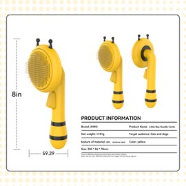 KUSIDI Bee Cat Brush, Pets Skin Friendly Grooming Brushes for Shedding Dogs Cats Hair Easy to Remove Loose Undercoat with Long or Short Hairs Pet Massage Tool All Hair Type (Yellow)