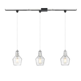 Emliviar H-Type Track Pendant Lighting in Brushed Nickel Finish, 3 Lights Modern Hanging Light with Seeded Glass Shade, Kitchen Chandelier with 39.4 inches of Wire, DYE286TP-3 BN