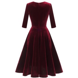 Bbonlinedress Women Vintage Cocktail Dress 1950s Formal Wedding Party 50s 60s Retro Rockabilly Swing Dress, Velvet-burgundy, Small
