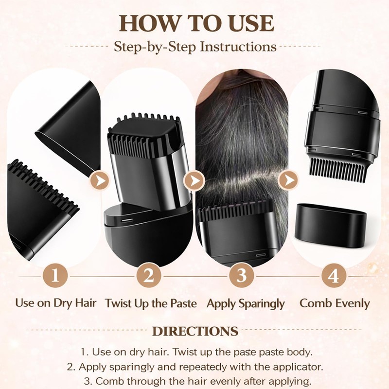 2-in-1 Hair Color Stick & Comb, Long-Lasting Waterproof Color,Sweat-Proof, Quick