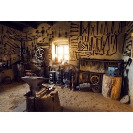 Yeele 8x6ft Background for Photography Vintage Traditional Smithy Workshop Interior Backdrop Anvil Blacksmith Shop Rural Smithy Adult Man Photo Booth Shoot Vinyl Studio Props