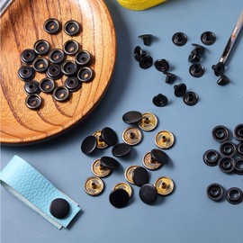 100 Pieces 15 mm Fastener Snap Stainless Steel Snap Buttons Press Stud Button for Marine Boat Canvas Bags Leather Craft Sewing, 4 Components 25 Pieces in Each (Black)