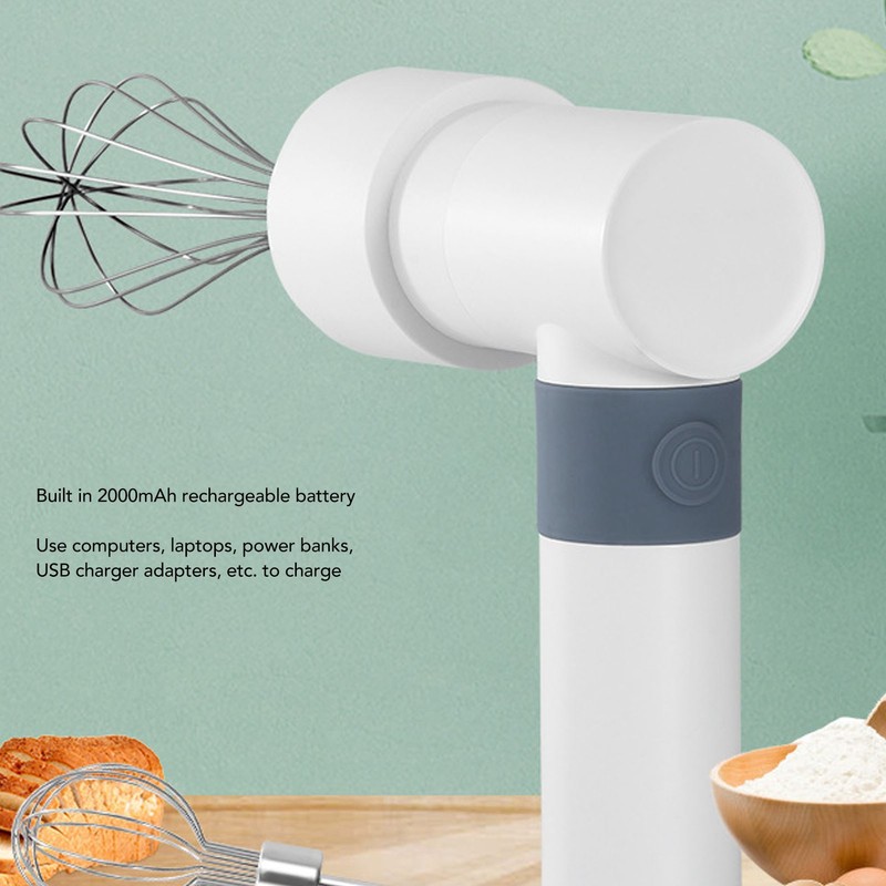 Electric Hand Mixer Warm White Cordless Rechargeable 2000mAh Battery Stainless