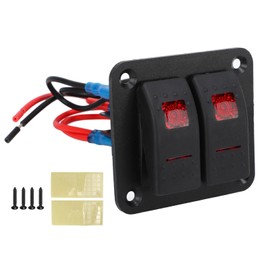 Rocker Switch Panel 2 Gang On Off Pre Wired Red LED 12V 24V 20A 10A with Marine Vehicle Labels